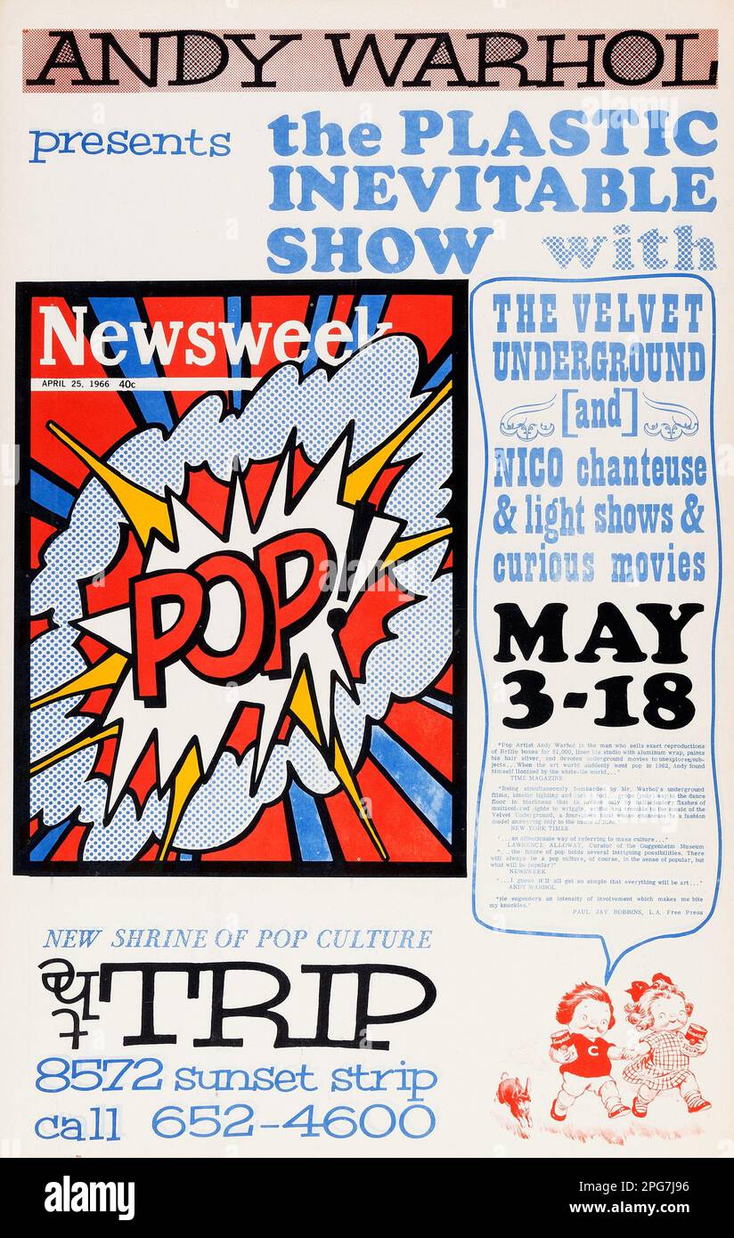 The Plastic Inevitable Show - Velvet Underground, Andy Warhol 1966 The Trip, Los Angeles Concert Poster Stock Photo