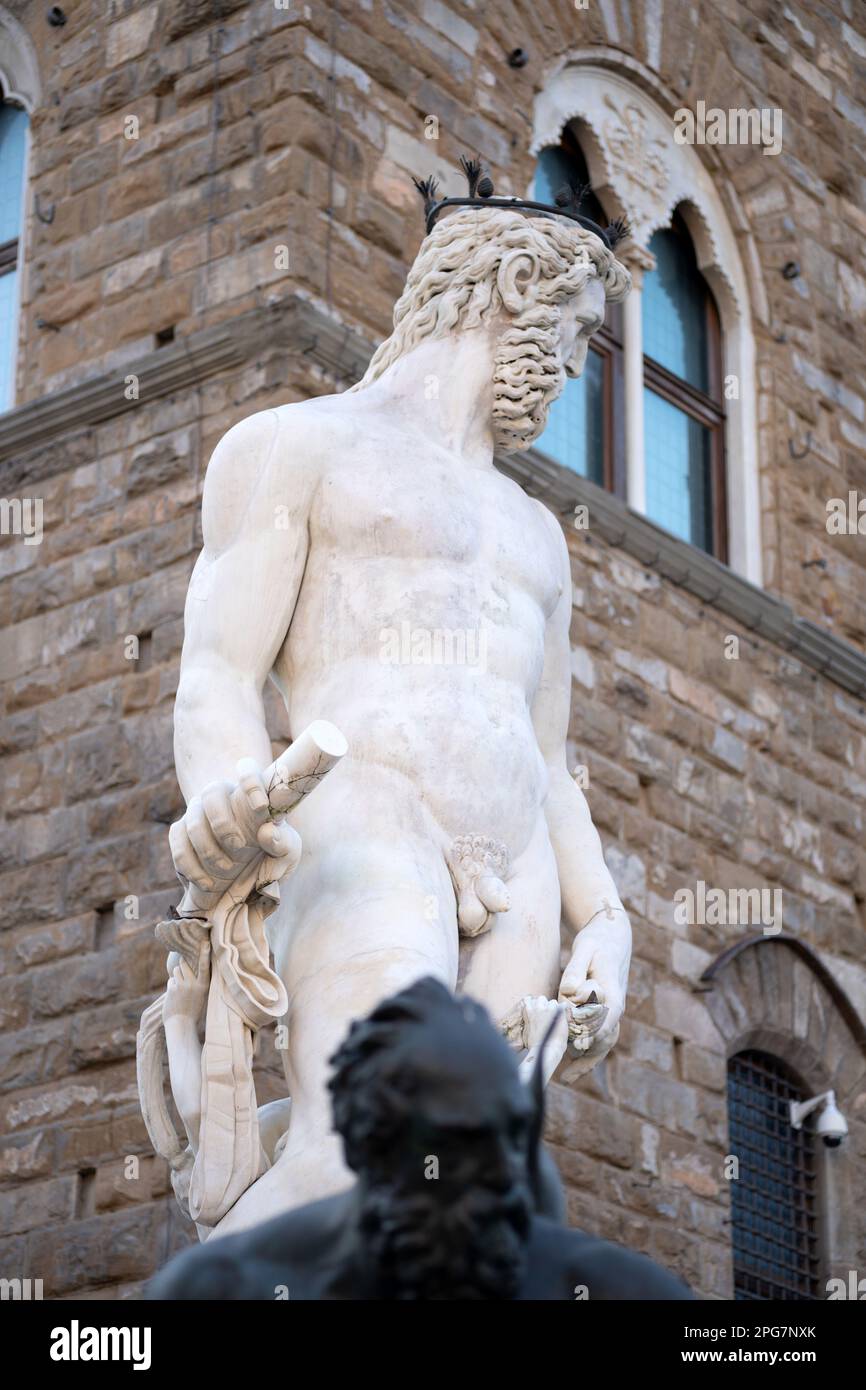 The Fountain of Neptune by artist Bartolomeo Ammannati in the Pizza della Signoria, near the Palazzo Vecchio, in Florence, Italy Stock Photo