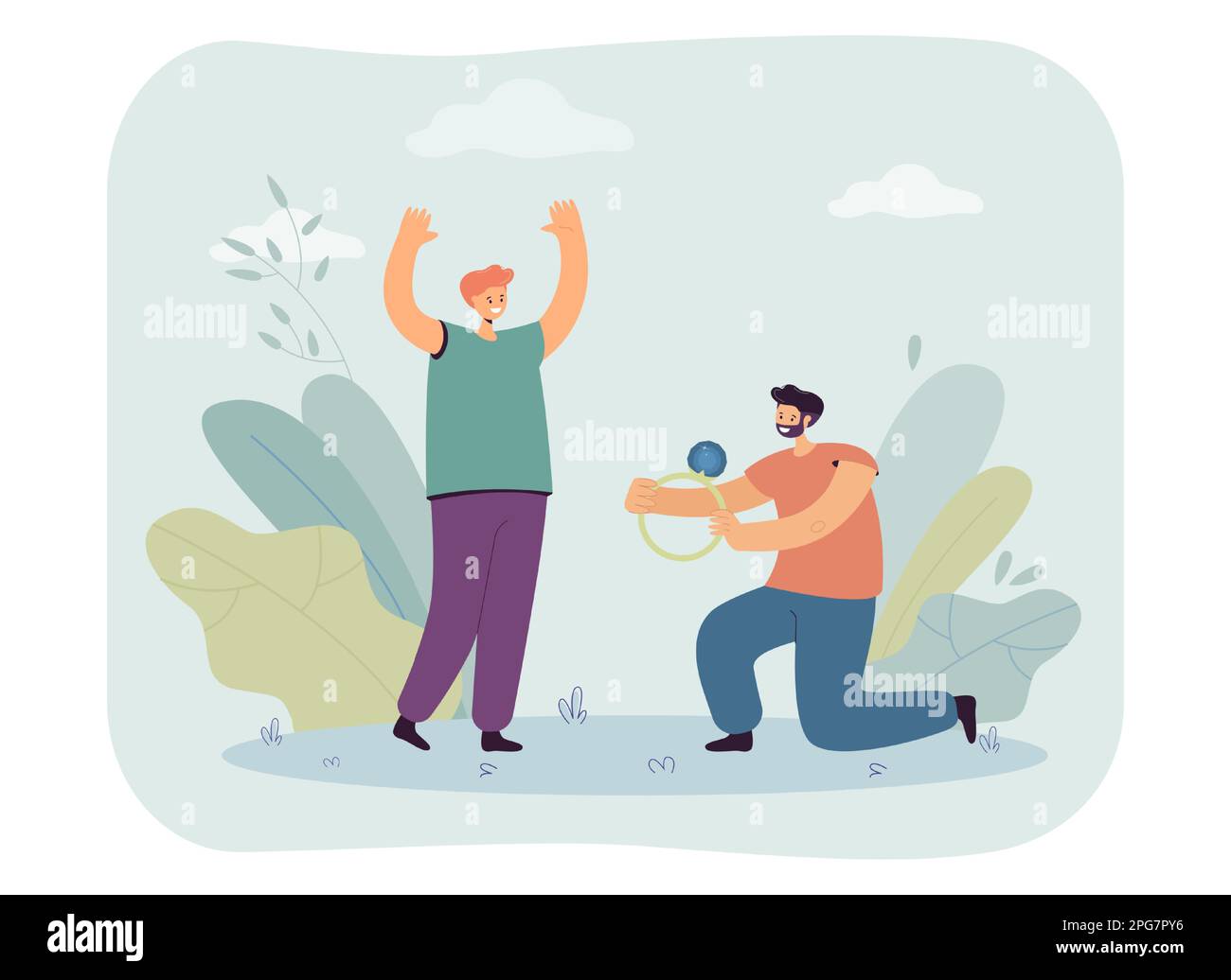 Happy man proposing to girlfriend flat vector illustration Stock Vector
