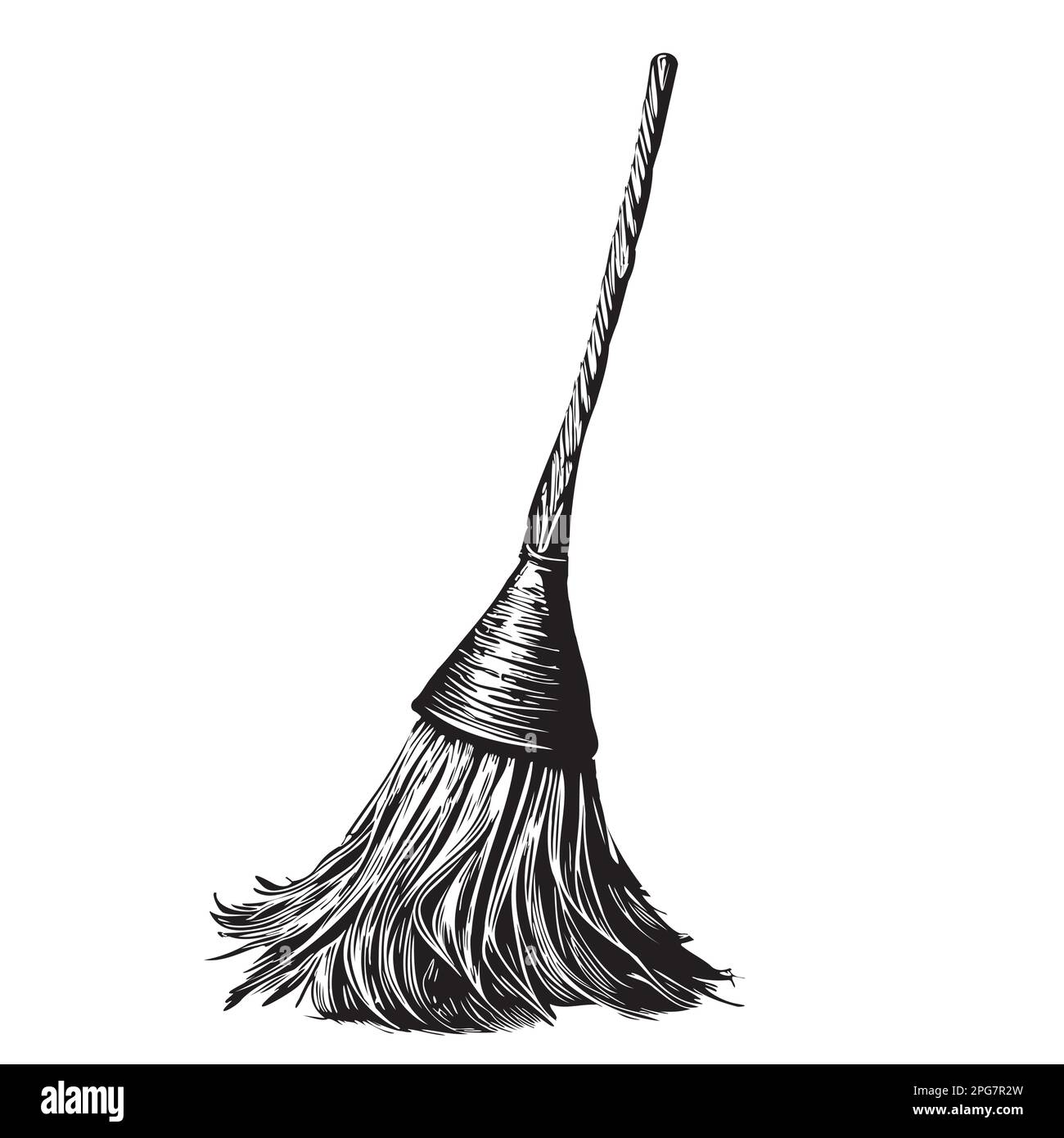 Witch broom hand drawn sketch Halloween illustration Stock Vector Image