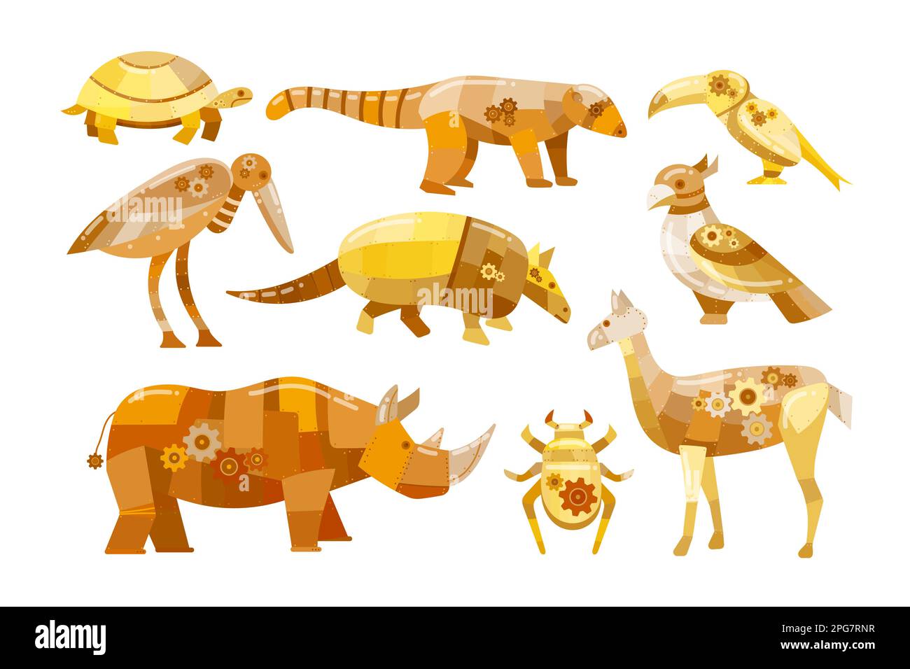 Mechanical wild animals cartoon illustration set Stock Vector Image