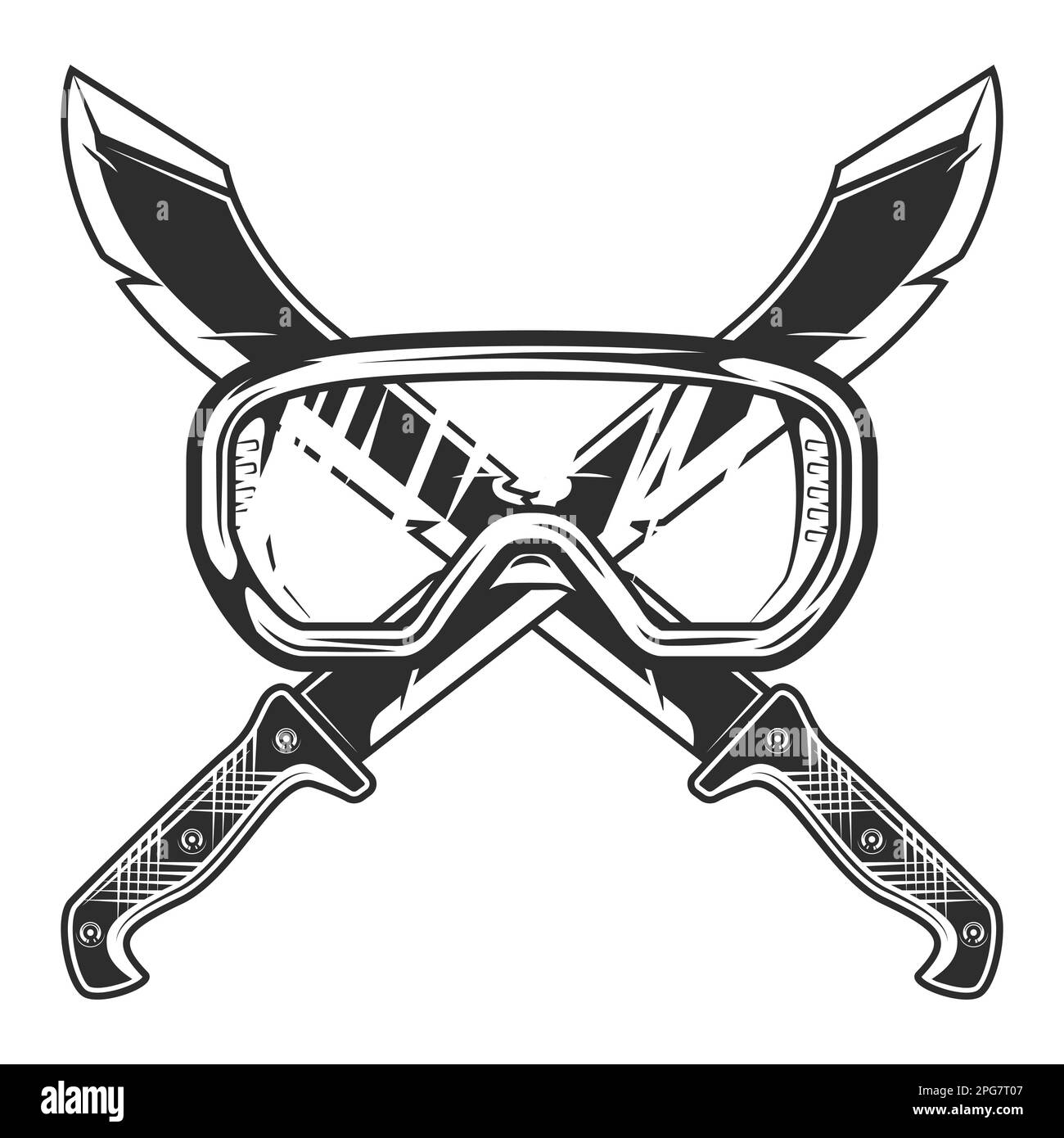 Machete with construction safety glasses icon, sharp knife melee weapon