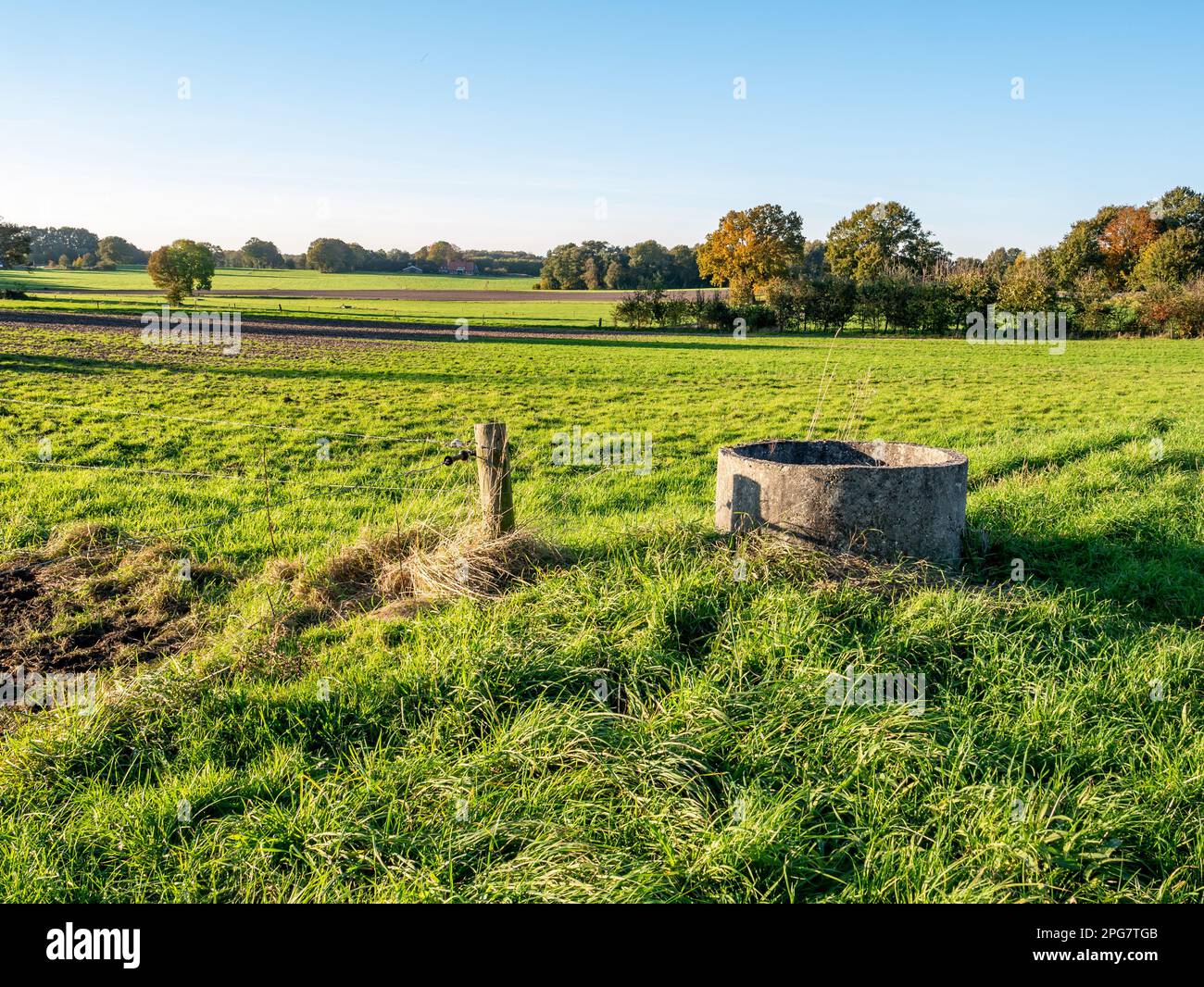 Meadows and grassland in countryside near town of Ootmarsum, Overijssel, Netherlands Stock Photo