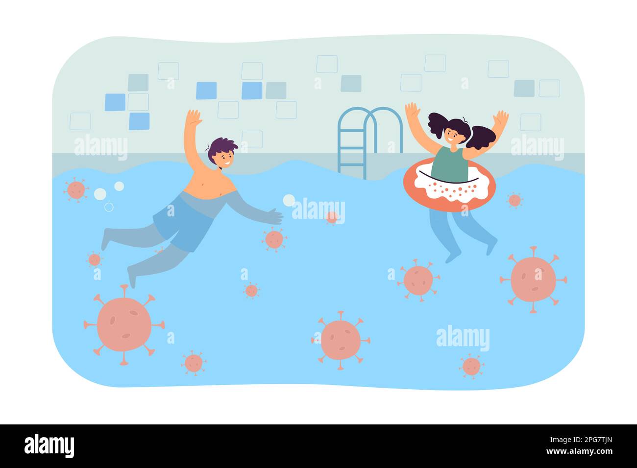 Kids in pool infected with bacteria flat vector illustration Stock