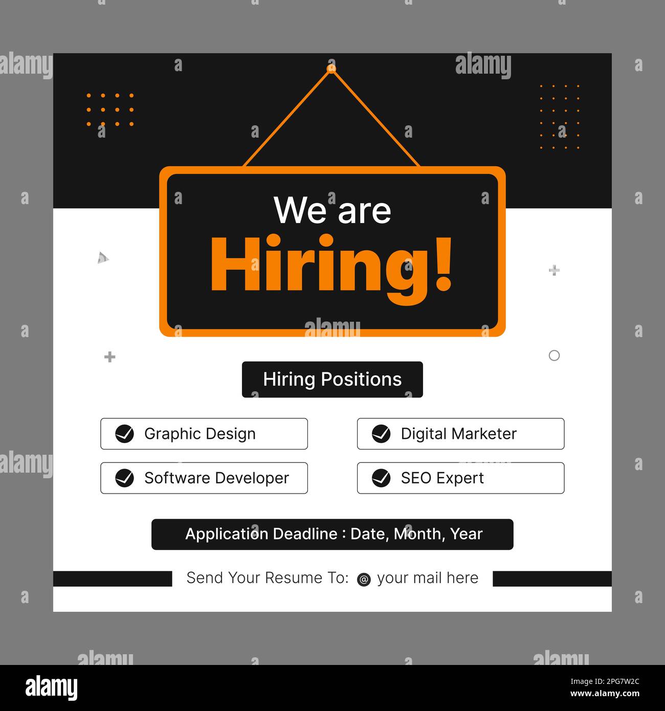 Poster for we are hiring. Social media template job vacancy recruitment Stock Vector