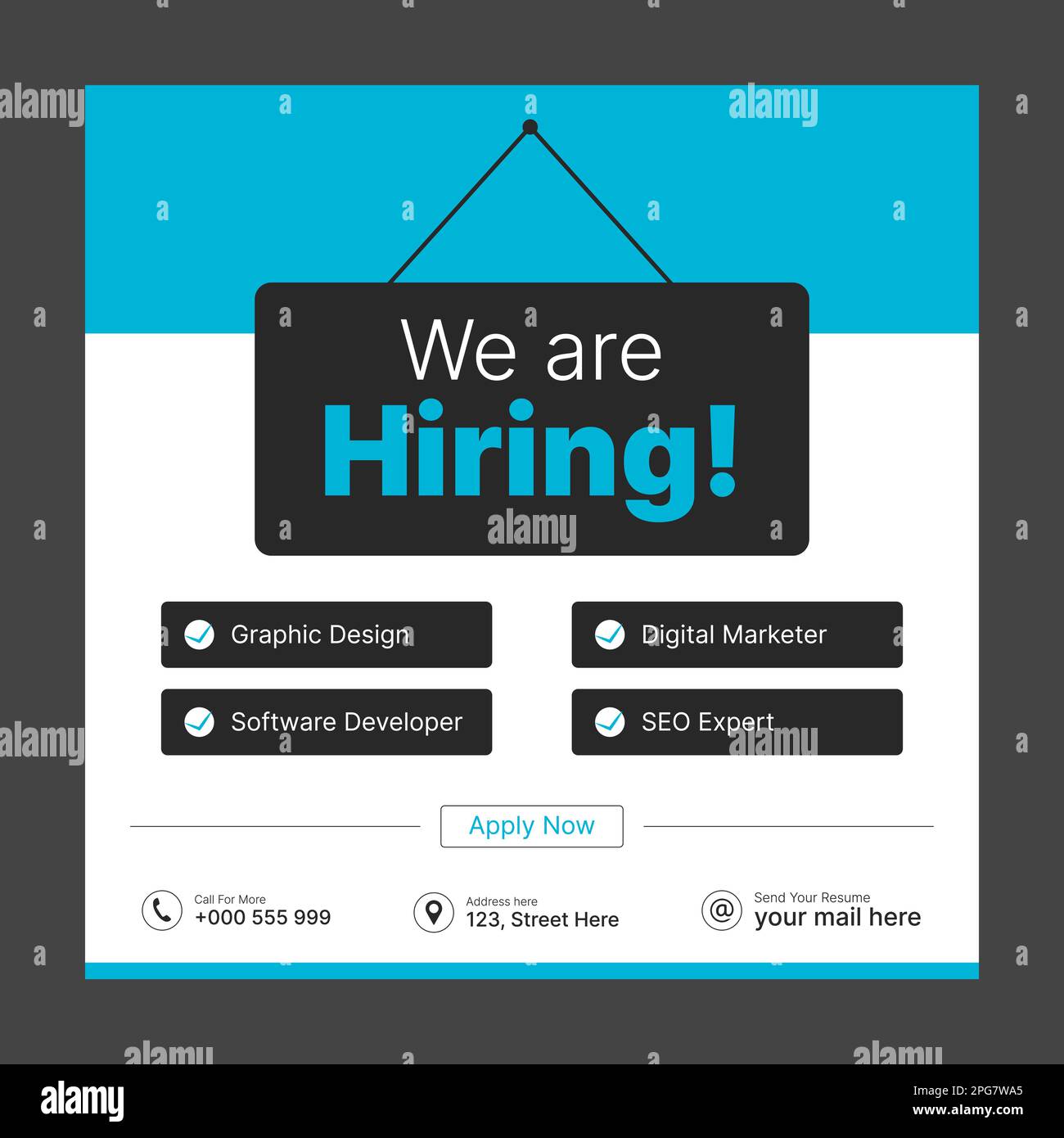 Poster for we are hiring. Social media template job vacancy recruitment Stock Vector