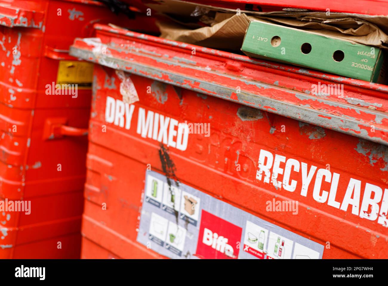 large red Biffa Refuse bins and rubbish Stock Photo Alamy