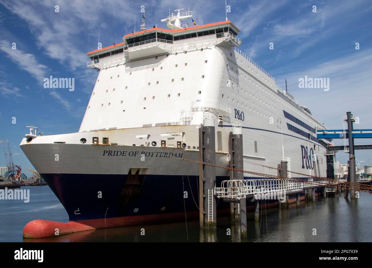 P&O ferry ship Pride of Rotterdam in the Europoort harbor ready to leave to Hull, england Stock
