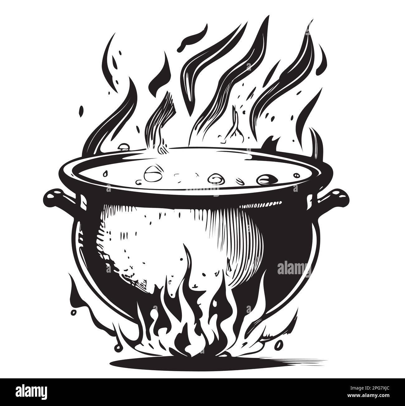 Witch cauldron on fire hand drawn sketch Halloween illustration Stock Vector