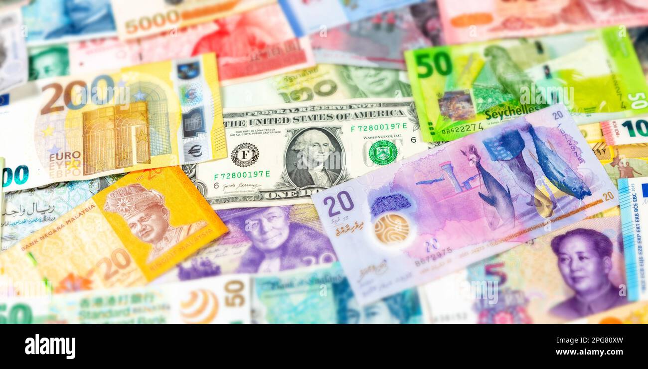 Stuttgart, Germany - January 26, 2023: Money Banknotes Euro Dollars Currencies Finances On Travel Background Pay Pay Banner Banknotes In Stuttgart, Ge Stock Photo