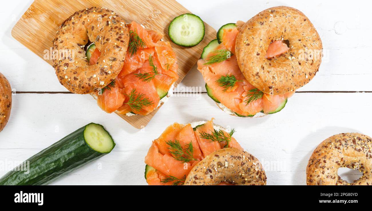 Stuttgart, Germany March 15, 2023 Bagel Roll Sandwich For Breakfast Topped With Salmon Fish