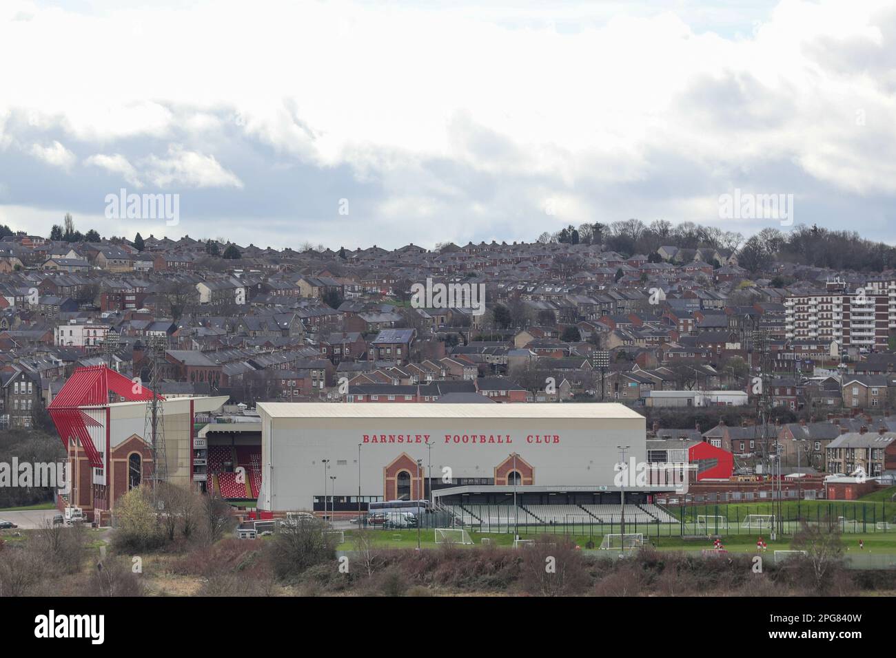 A general view of Oakwell ahead of the Sky Bet League 1 match Barnsley vs Sheffield Wednesday at Oakwell, Barnsley, United Kingdom, 21st March 2023  (Photo by Alfie Cosgrove/News Images) Stock Photo