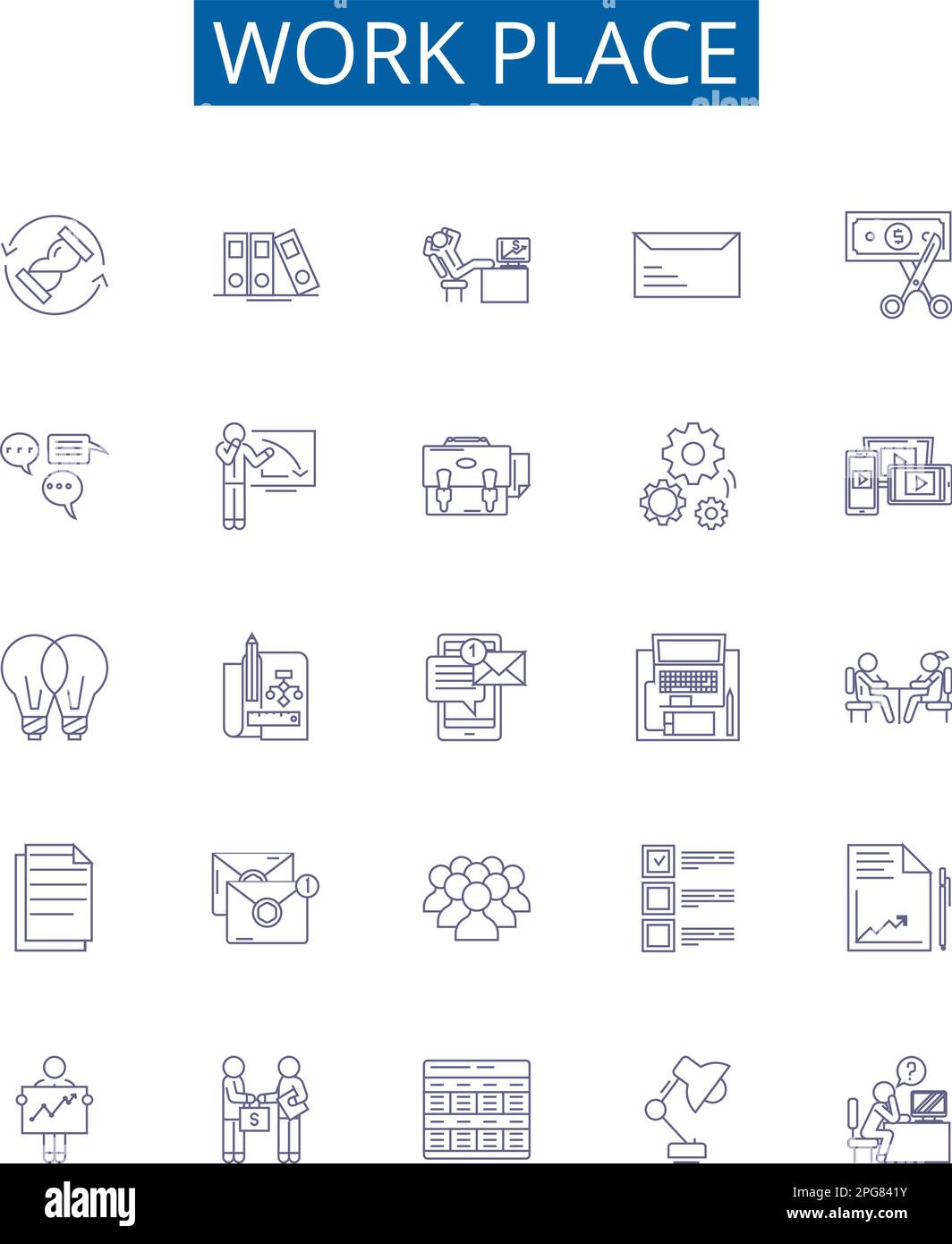 Work place line icons signs set. Design collection of Office, Cubicle