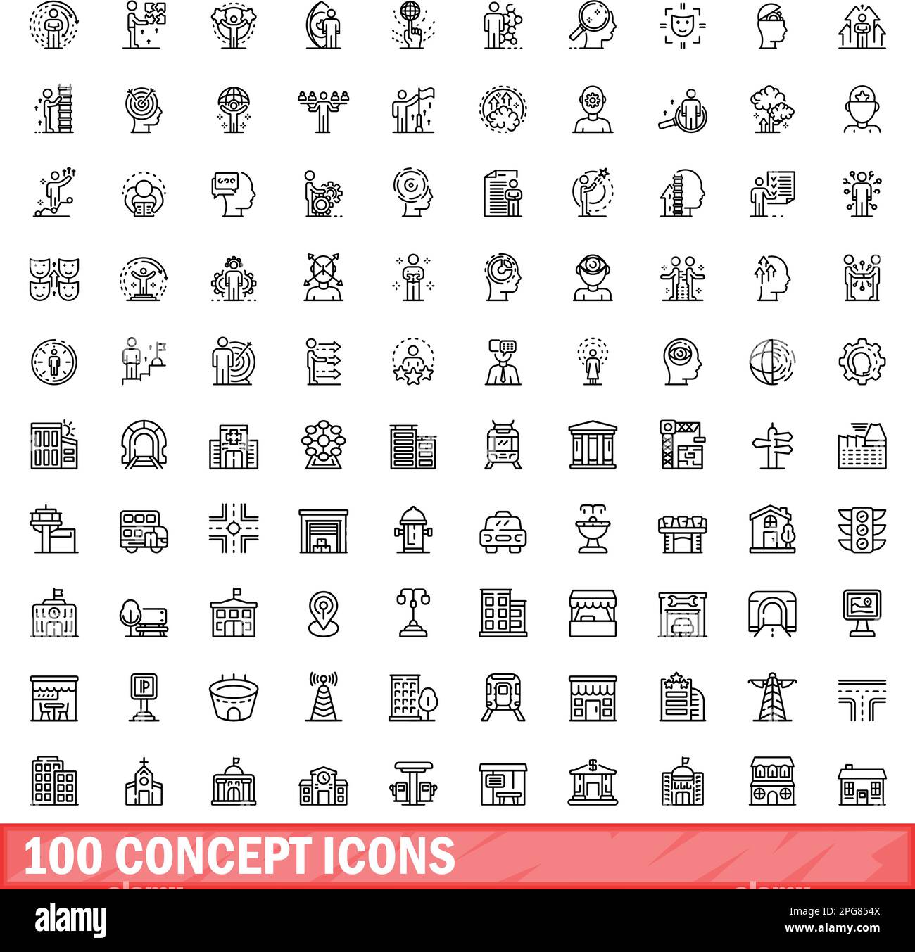 100 concept icons set. Outline illustration of 100 concept icons vector ...