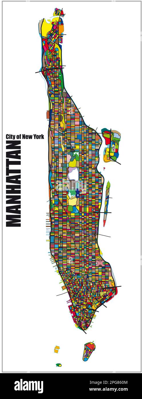 detailed color street map of the borough of Manhattan, New York Stock Photo