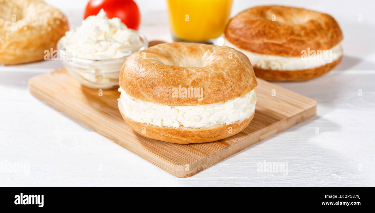 Stuttgart, Germany March 18, 2023 Bagel Roll Sandwich For Breakfast Topped With Cream Cheese