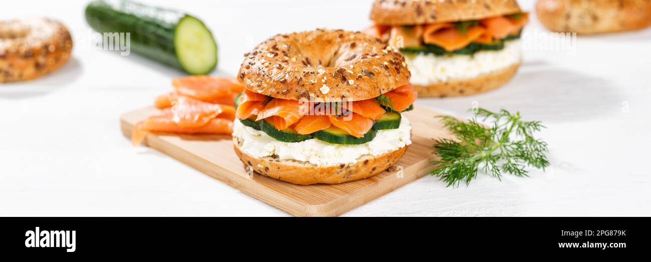 Stuttgart, Germany March 15, 2023 Bagel Roll Sandwich For Breakfast Topped With Salmon Fish