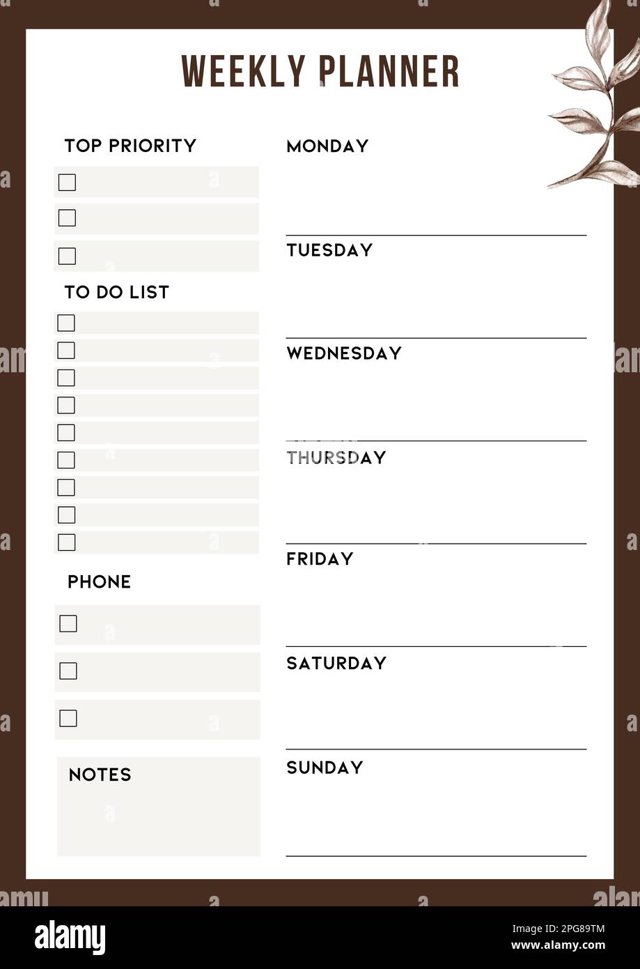 Minimalistic planners , daily, weely, monthly. Annual wall calendar planner  template. Week starts on Monday.Clear and simple printable to do list Stock  Photo - Alamy, image size:919x1390