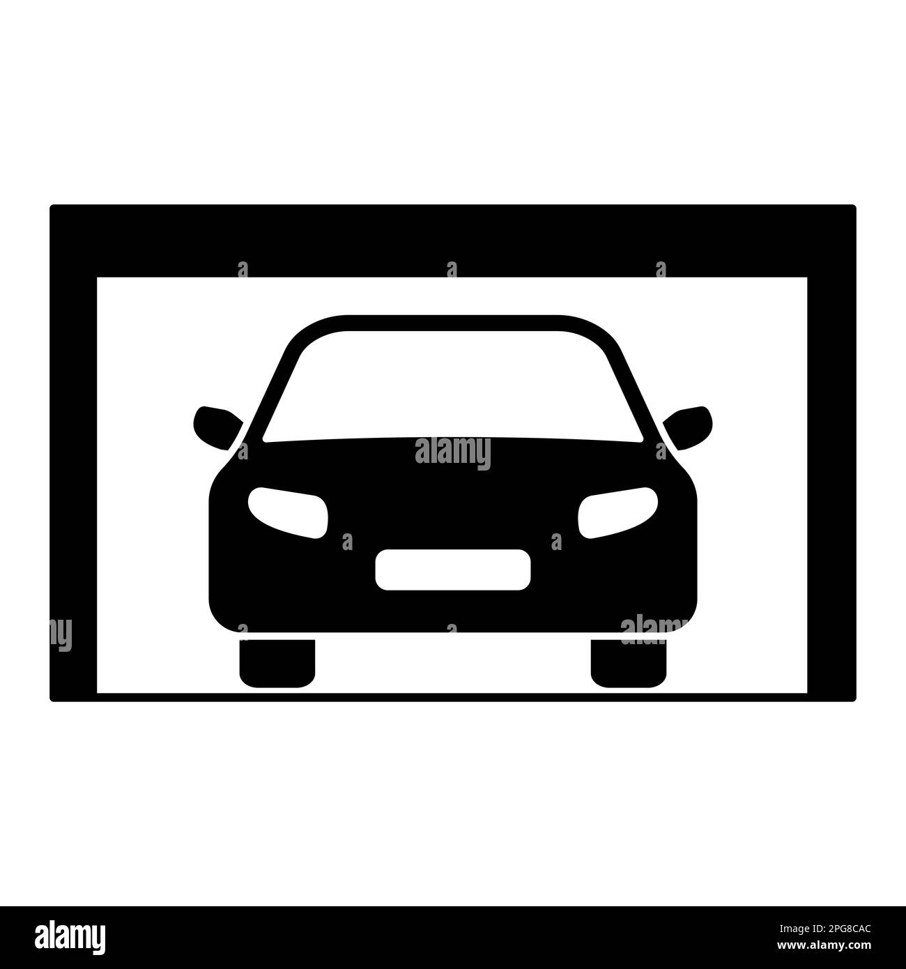 Garage with car silhouette. Open garage door. Vector illustration