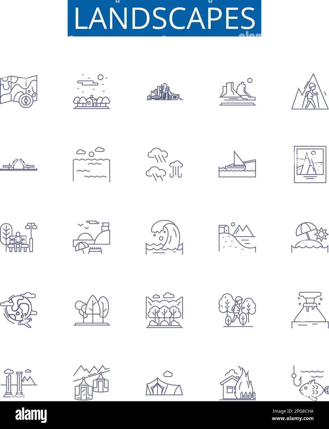 Landscapes line icons signs set. Design collection of Vista, Scenery ...