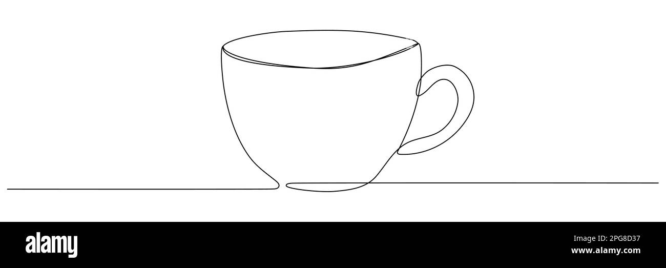 Cup continuous line drawing. Coffee or tea cup one line art. Vector isolated on white. Stock Vector