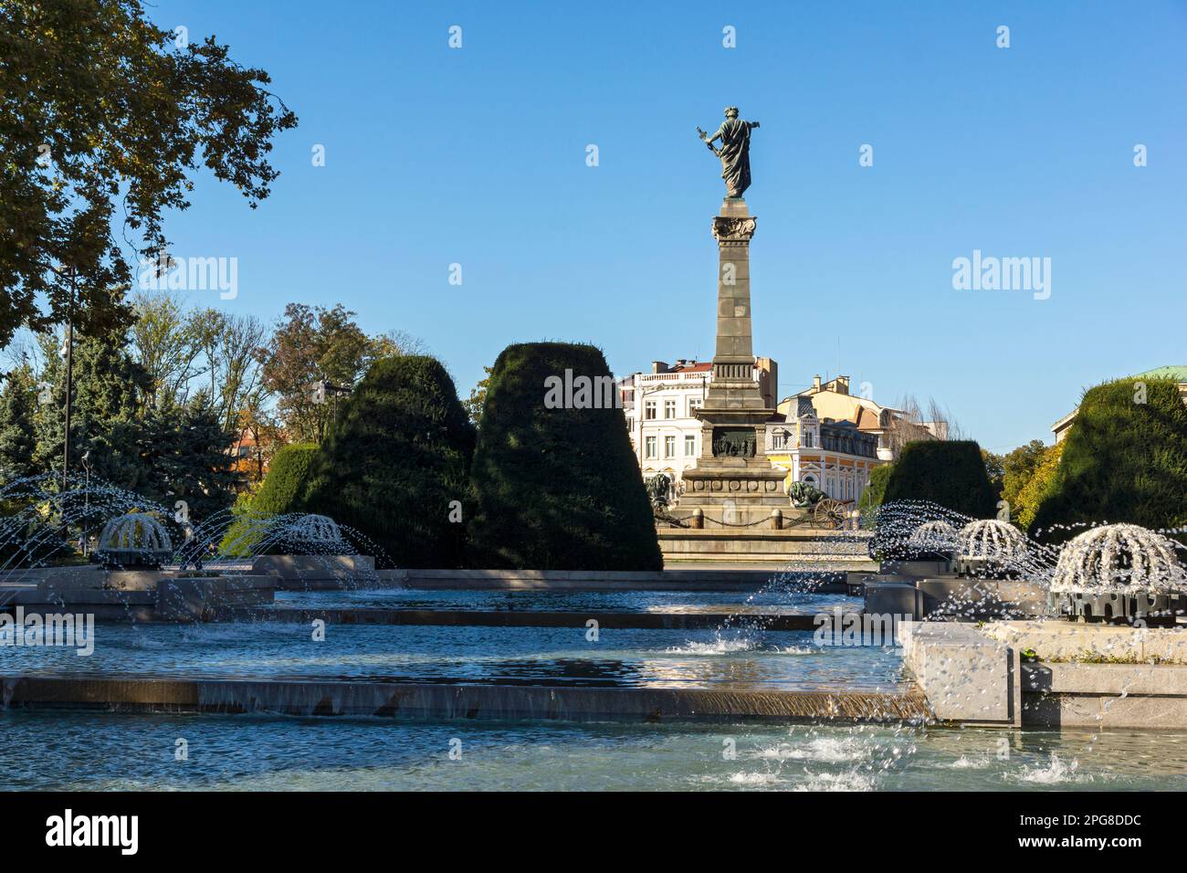 RUSE, BULGARIA -NOVEMBER 2, 2020: Typical Building and street at the center of city of Ruse, Bulgaria Stock Photo