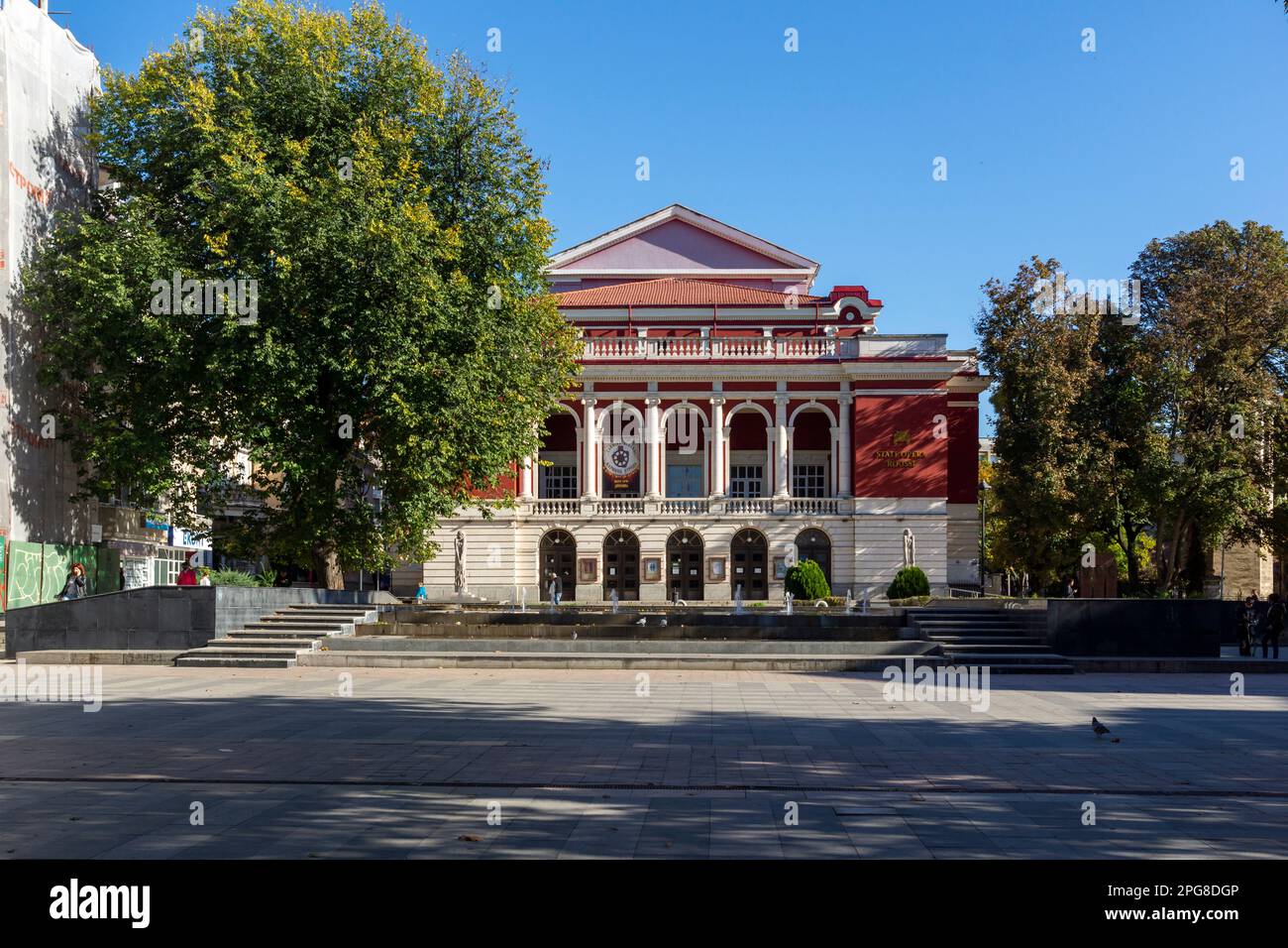 RUSE, BULGARIA -NOVEMBER 2, 2020: Typical Building and street at the center of city of Ruse, Bulgaria Stock Photo