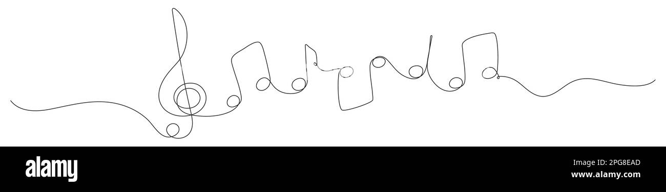 Music notes continuous one line drawing. Vector isolated on white. Stock Vector