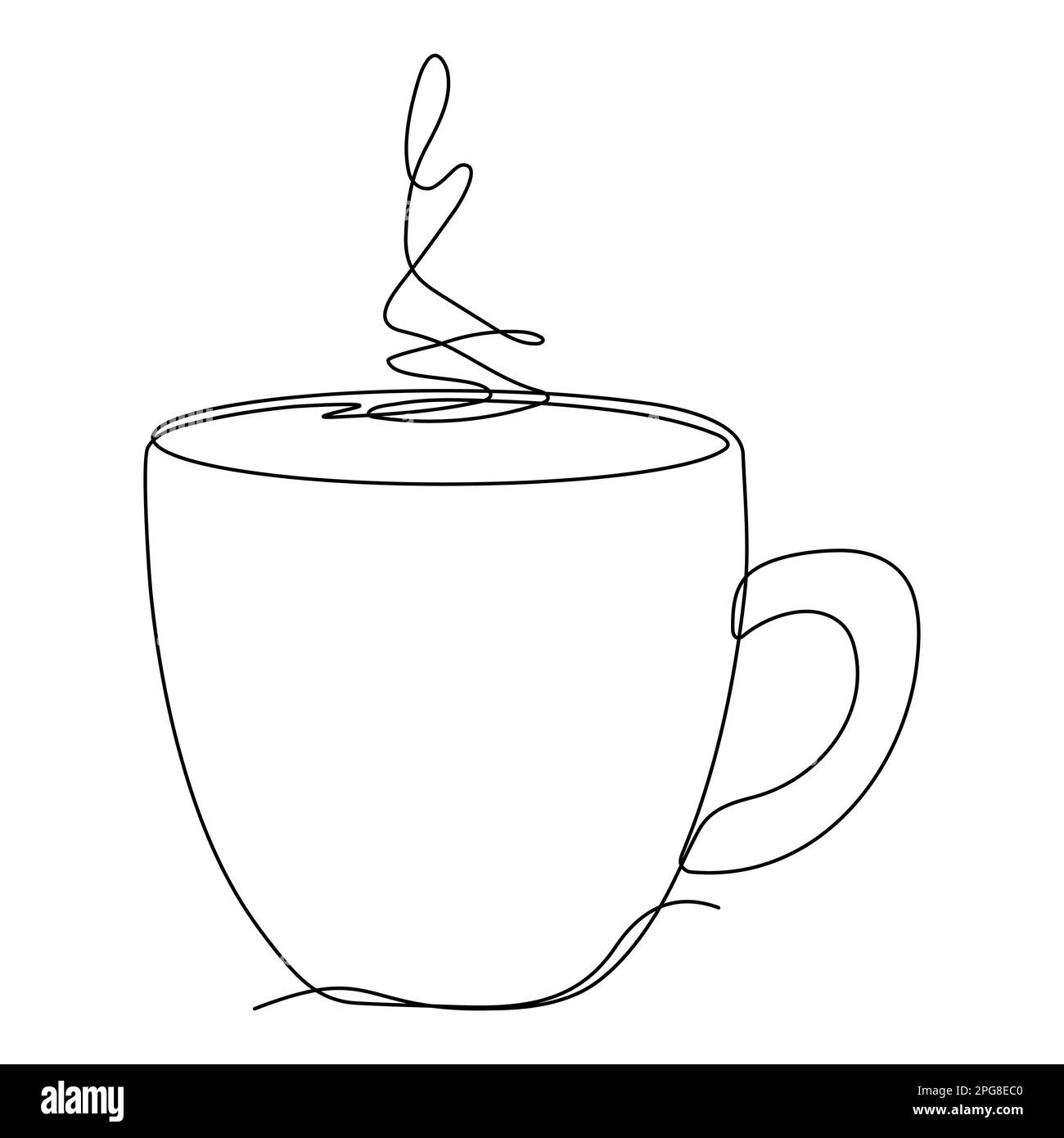 Cup continuous line art. Coffee or tea cup one line drawing. Hot drink with steam. Vector isolated on white. Stock Vector