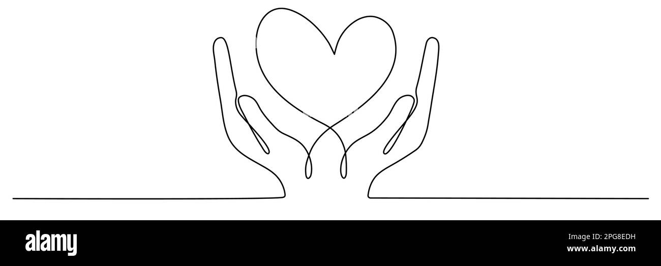 Hand holding heart continuous one line drawing. Love concept. Vector