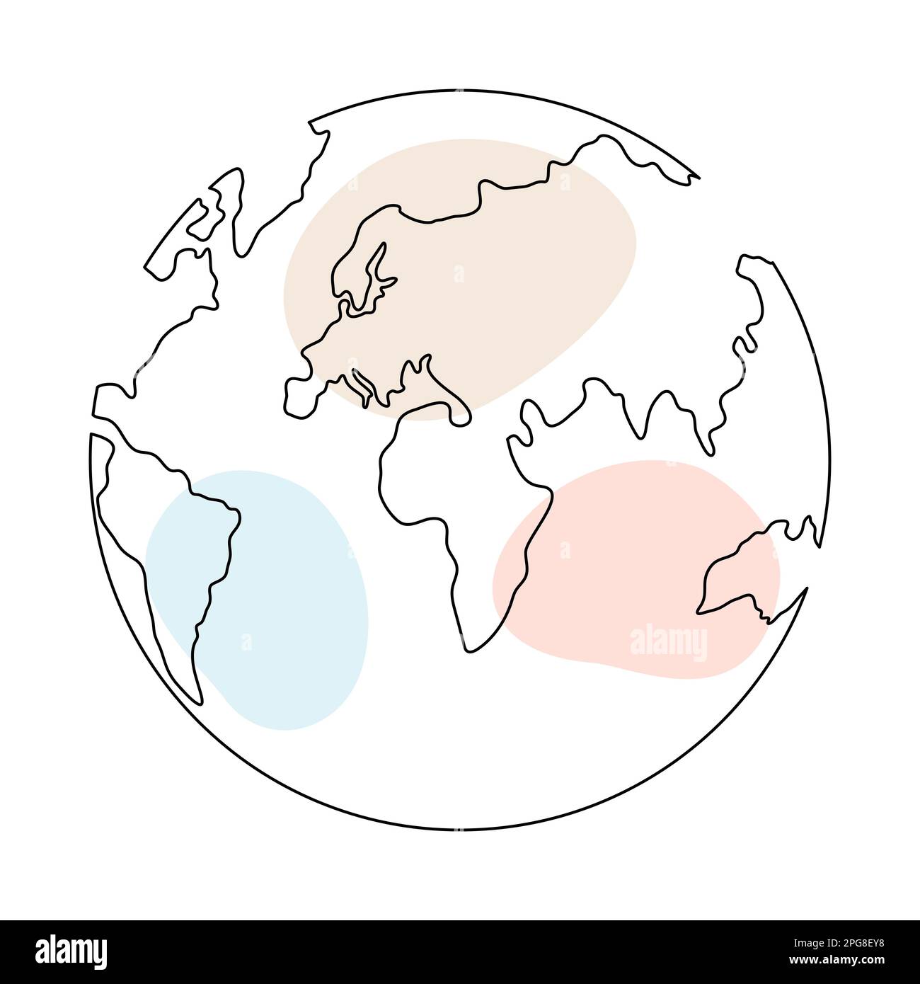 Earth globe continuous one line art. World map doodle linear drawing