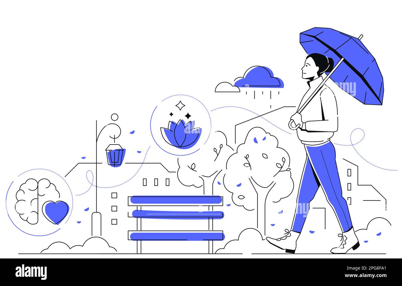 Girl walking - modern colorful line design style illustration Stock Vector