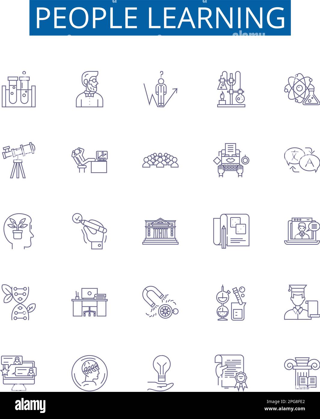 People learning line icons signs set. Design collection of Studying ...