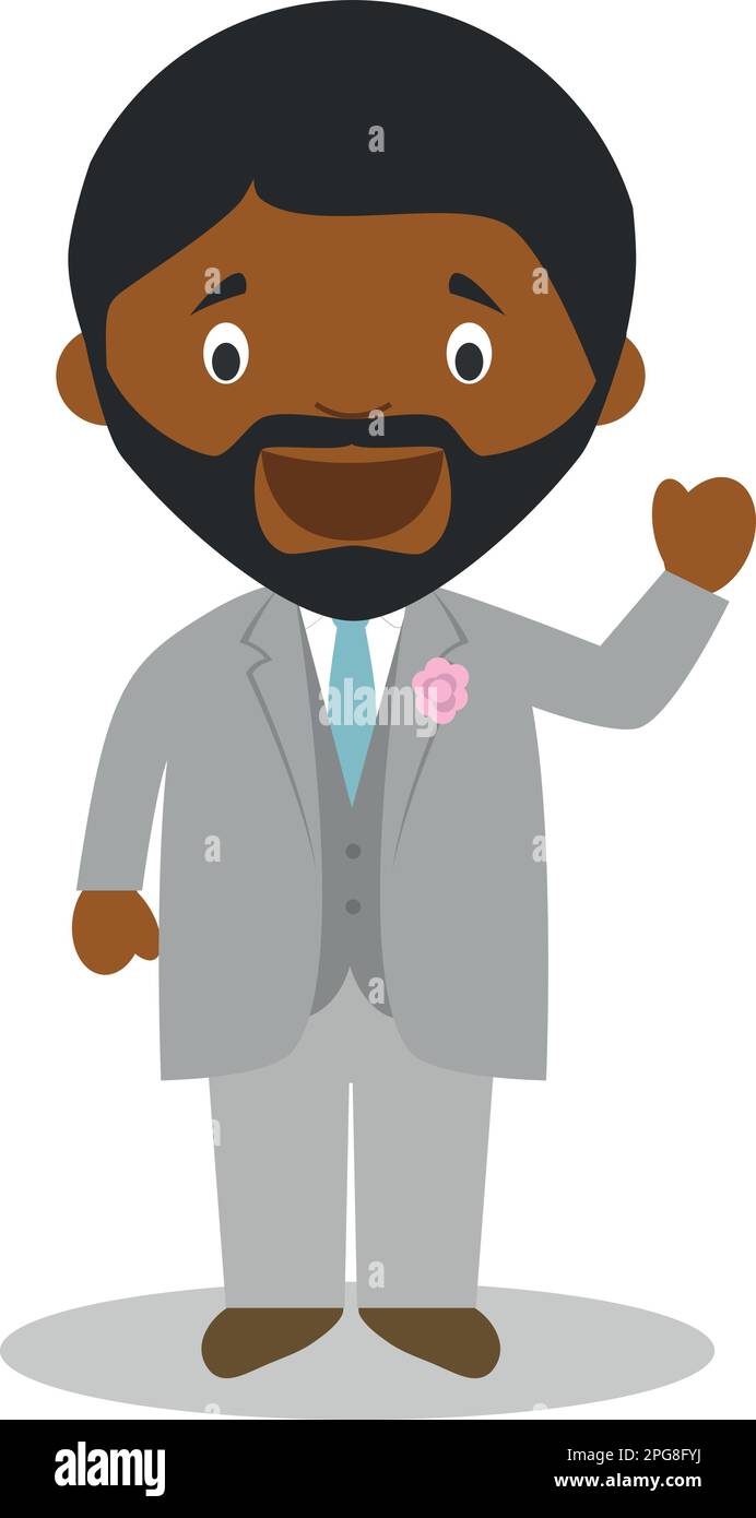 Black bridegroom wearing a grey suit in cartoon style Vector