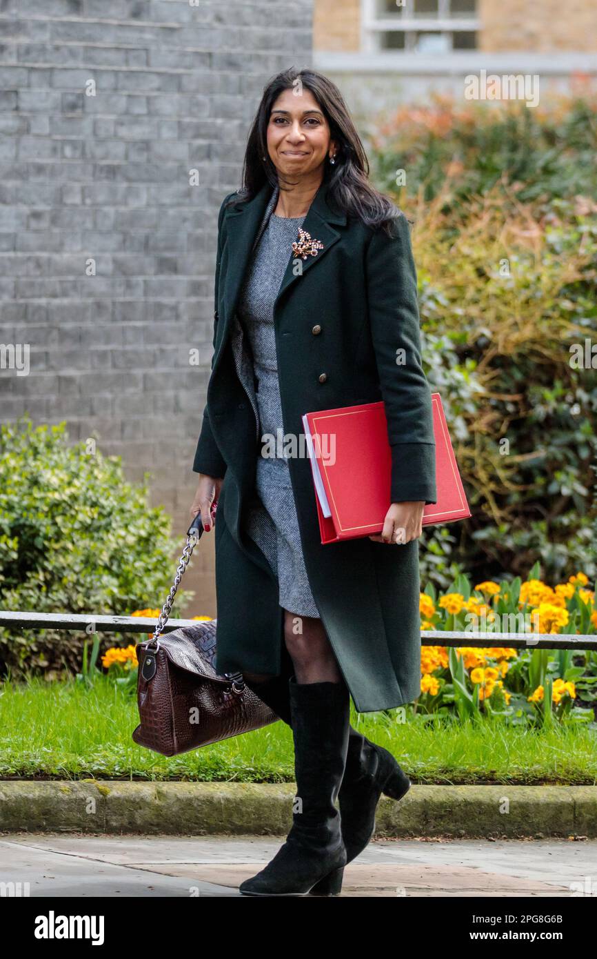 Downing Street, London, UK. 21st March 2023.  Suella Braverman QC MP, Secretary of State for the Home Department, attends the weekly Cabinet Meeting at 10 Downing Street. Photo by Amanda Rose/Alamy Live News Stock Photo