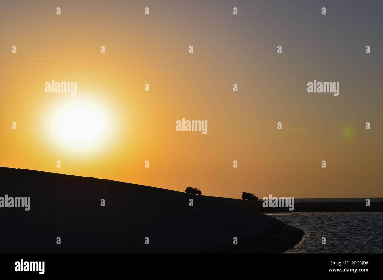 Sunrise in the desert on a cold winter day at Al Adaid, Qatar Stock