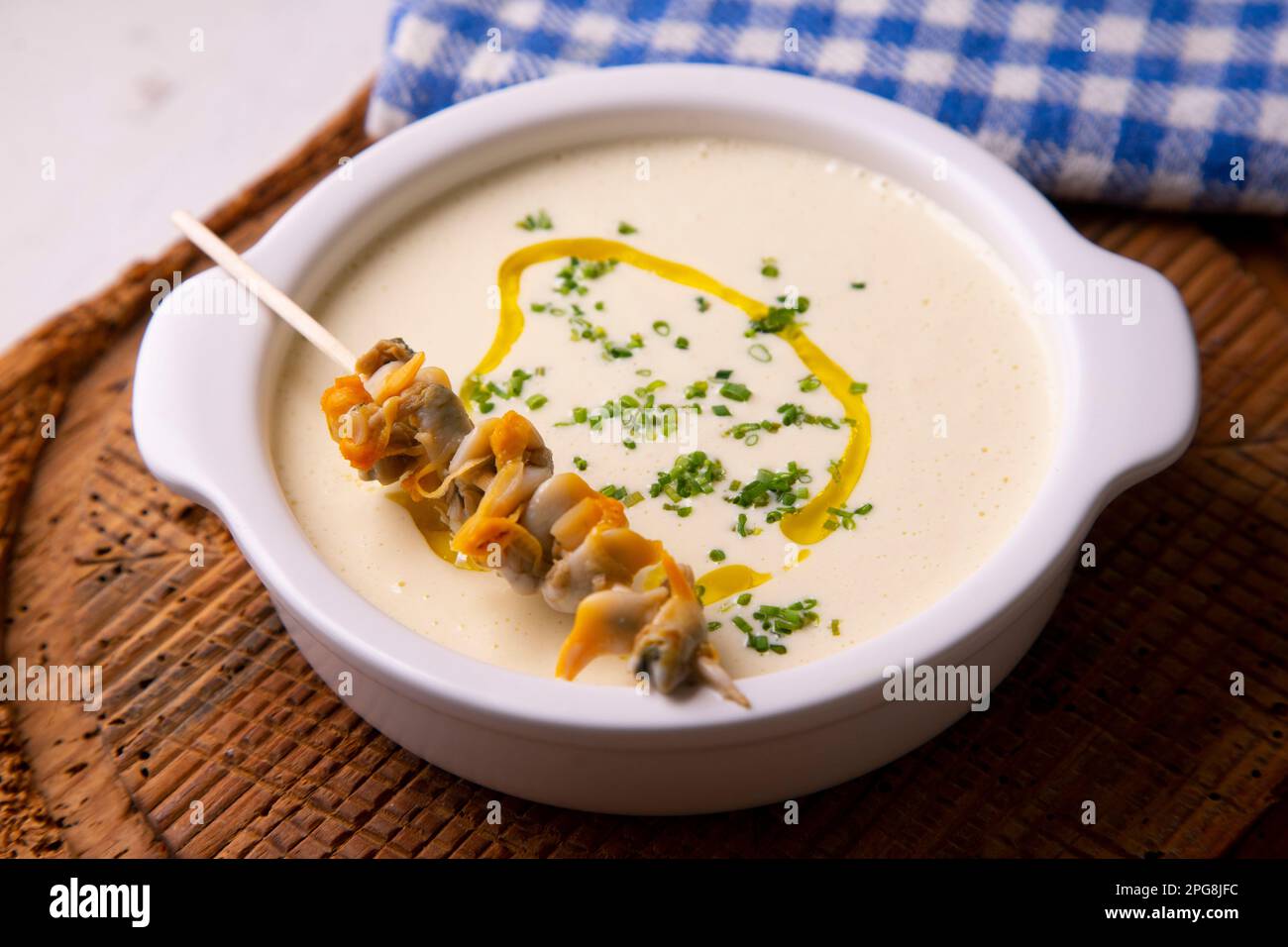 Spanish tapa of cream of cockles with mayonnaise. Stock Photo