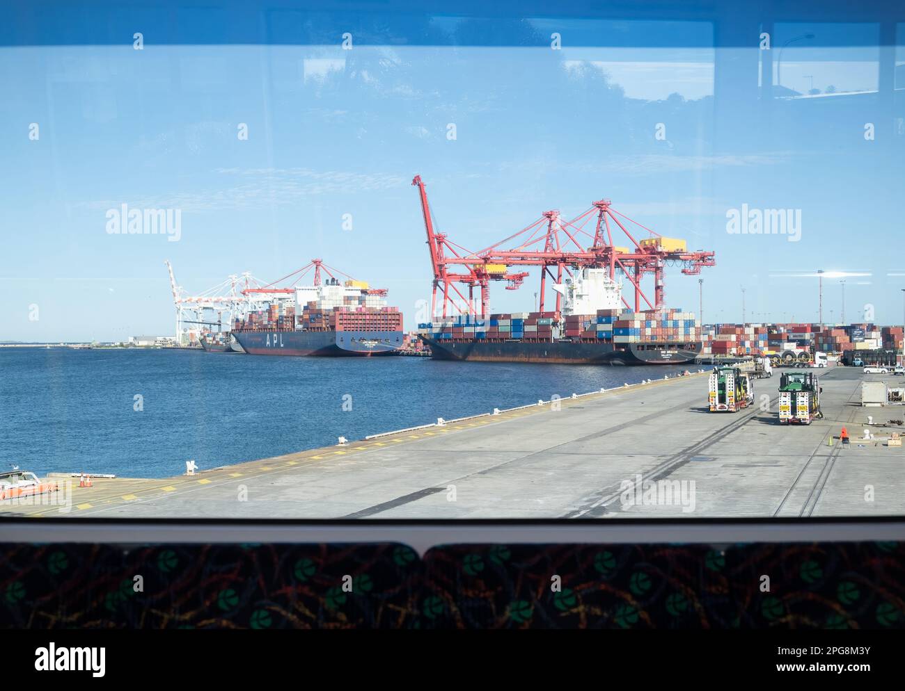 Fremantle, WA, Australia -  View over Fremantle Port with dock cranes from train Stock Photo