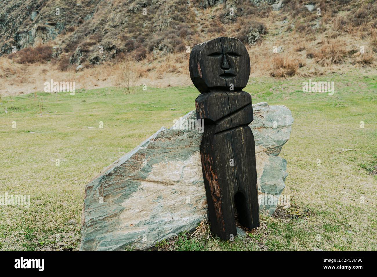 Ancient wooden statues for worship during paganism. A symbol of the worship of pagan tribes. Stock Photo