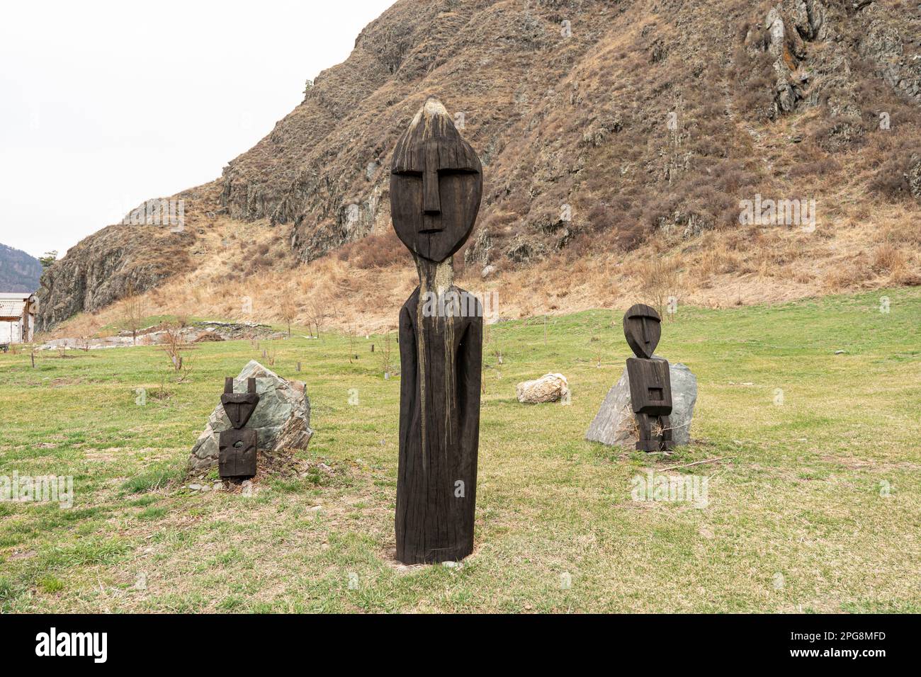 Ancient wooden statues for worship during paganism. A symbol of the worship of pagan tribes. Stock Photo