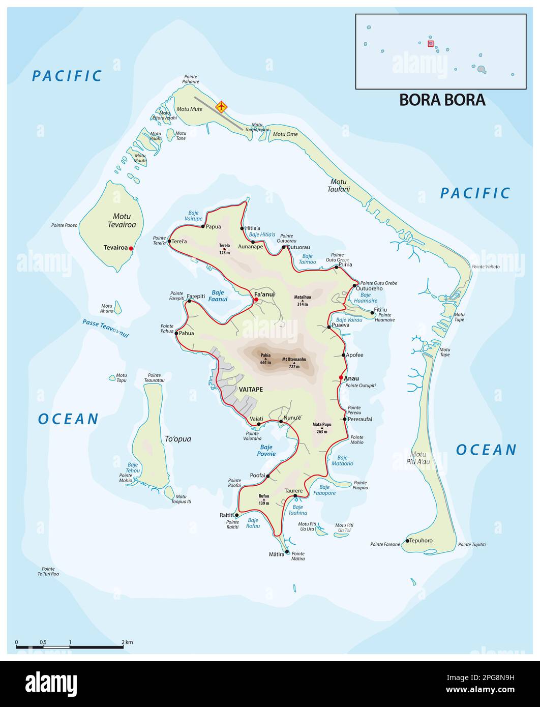 road map of the French Polynesian atoll Bora Bora Stock Photo