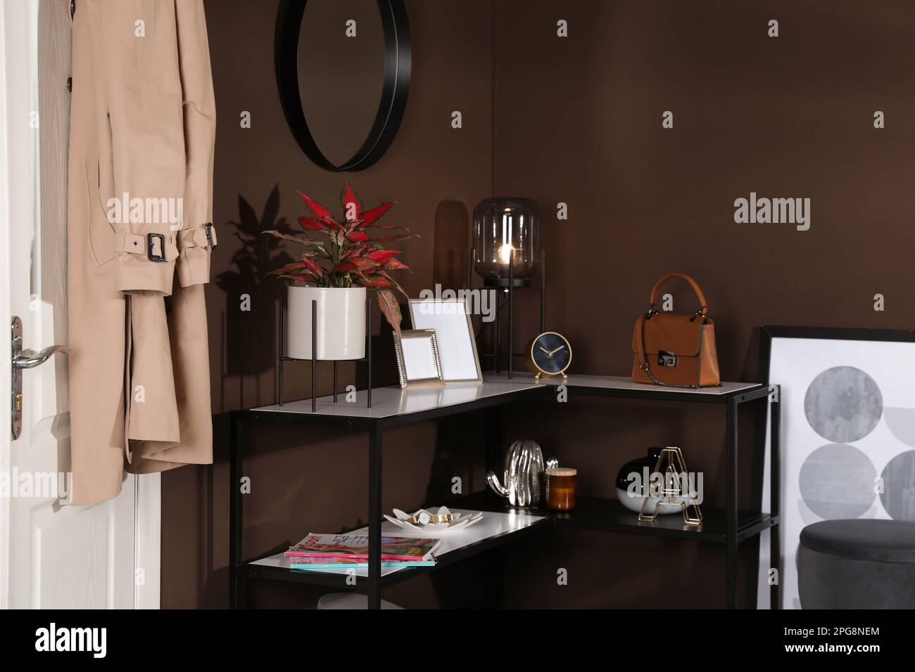 Hallway interior with console table and stylish decor Stock Photo - Alamy