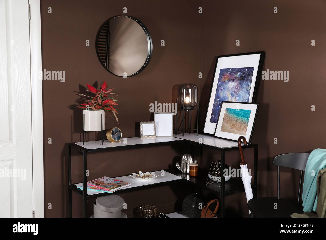 Hallway interior with console table and stylish decor Stock Photo - Alamy