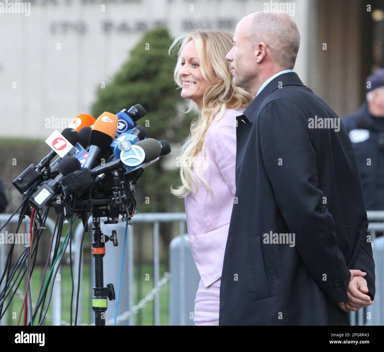 NEW YORK, NY - APRIL 16: Stormy Daniels and her lawyer Michael Avenatti ...