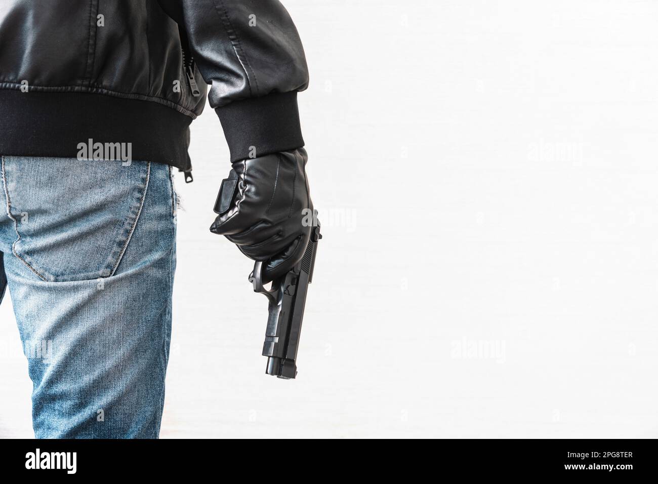 Hands holding gun isolated on white background. firearms for self