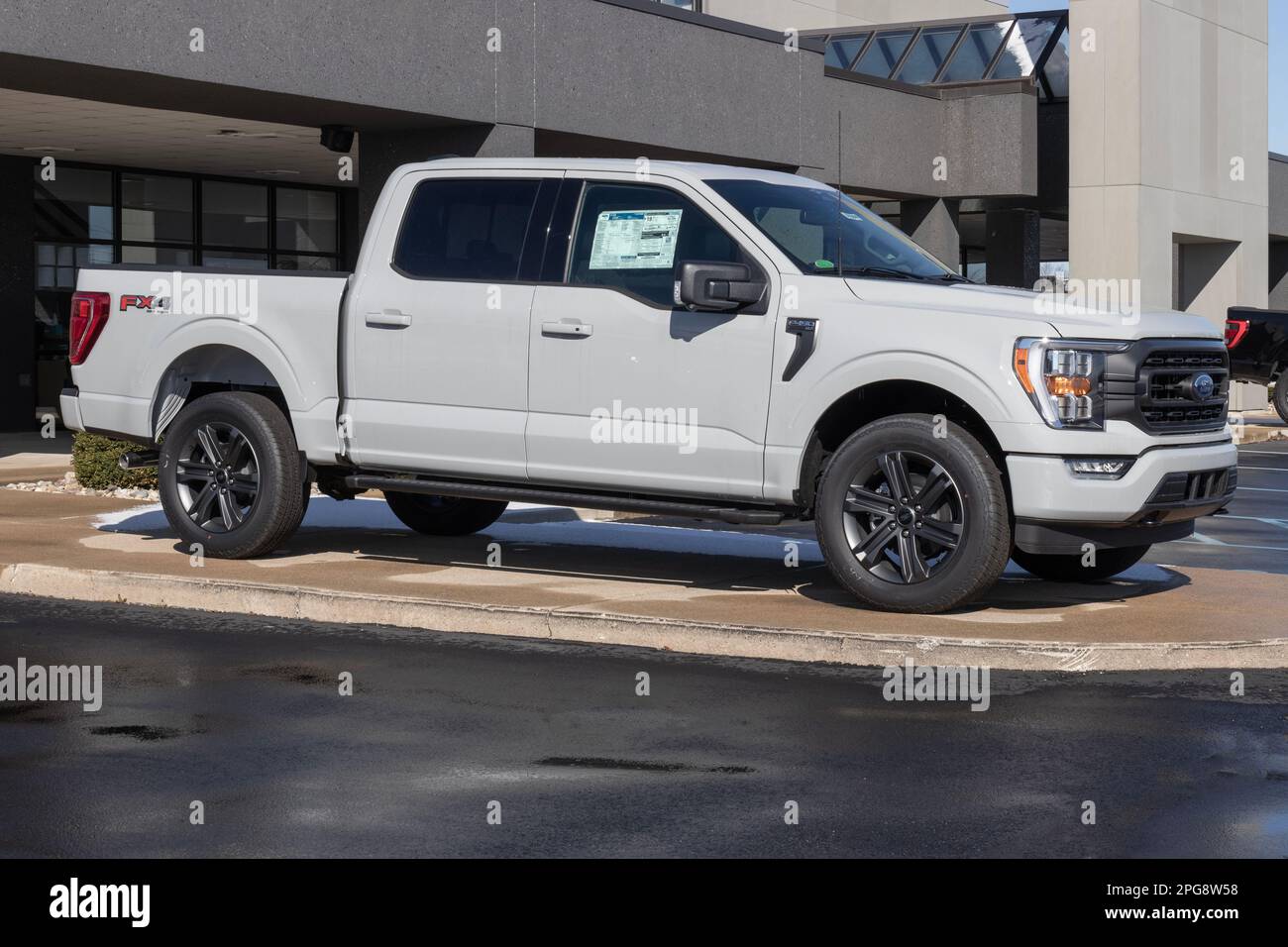 Zionsville Circa March 2023 Ford F150 display at a dealership. The