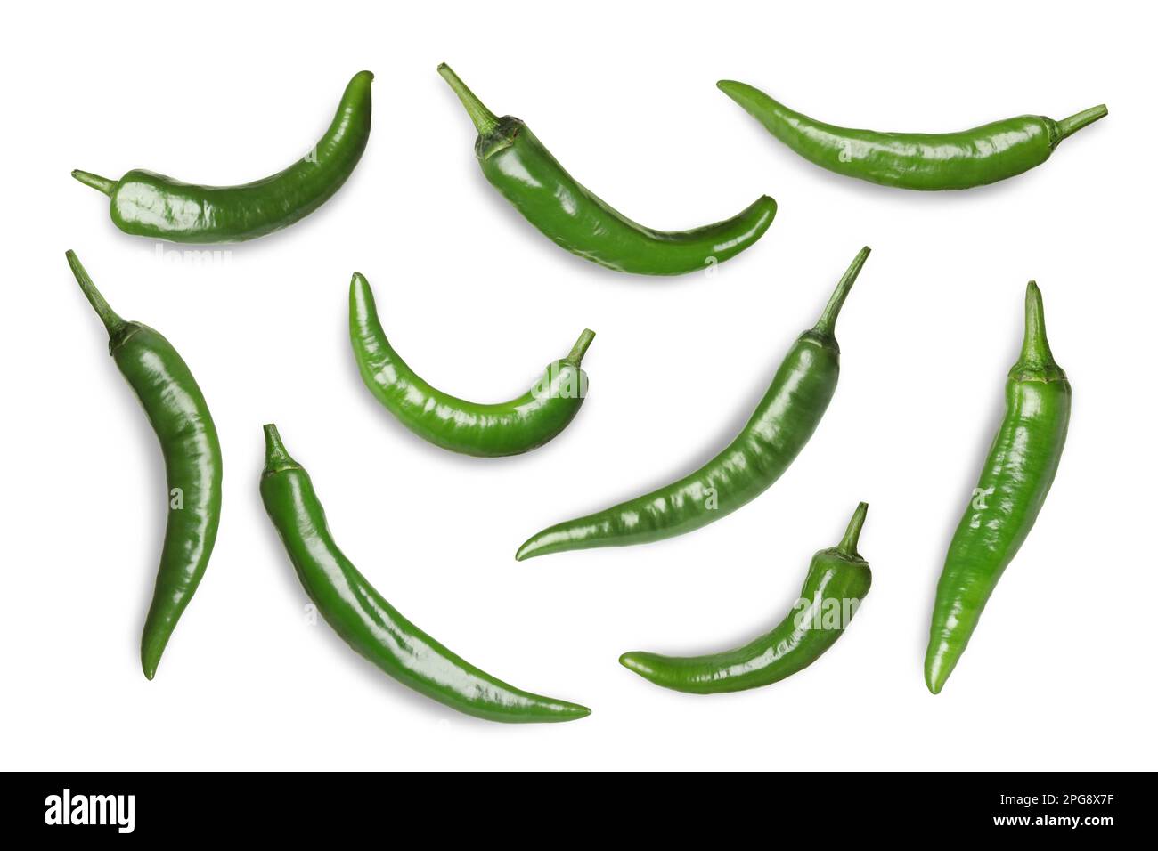 Set with green hot chili peppers on white background Stock Photo - Alamy