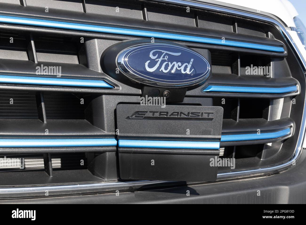 Zionsville Circa March 2023 Ford ETransit Cargo Van display at a