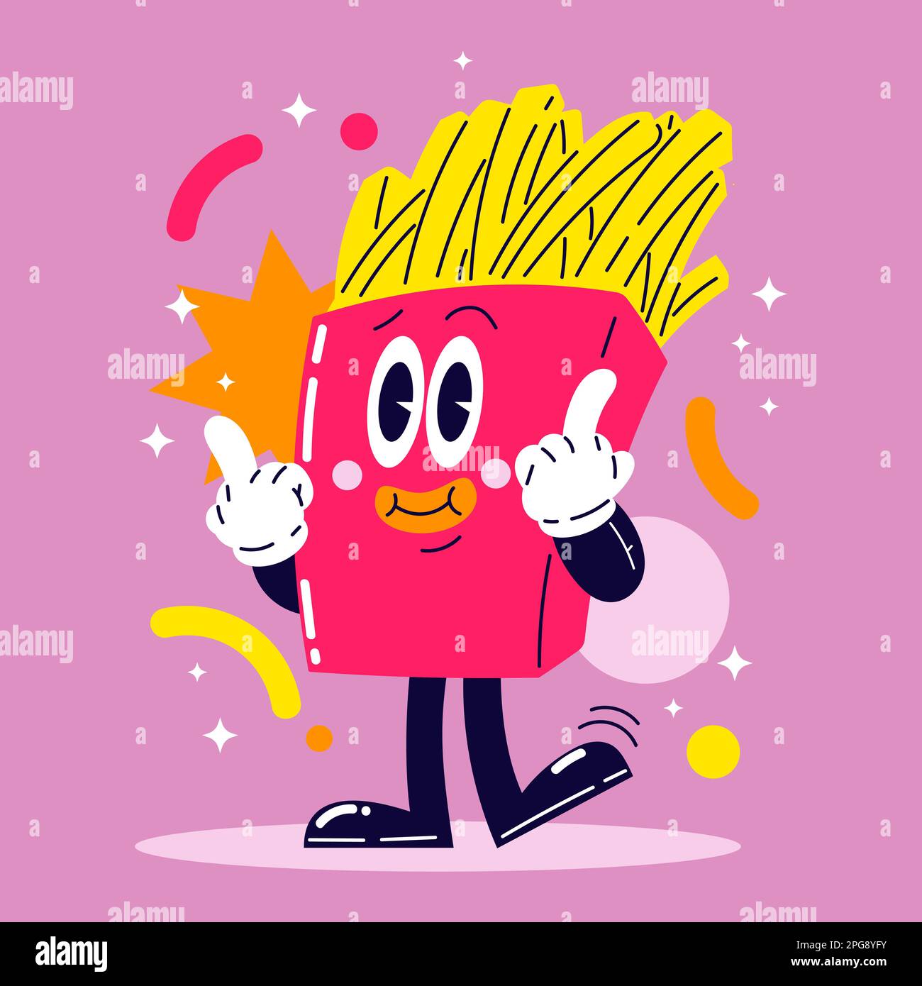 Fast food Mascot, Cartoon Retro art, Vintage Illustration Character Stock Vector