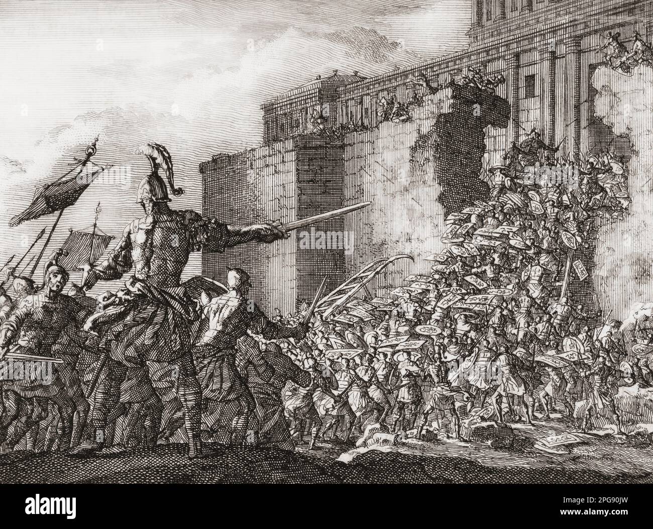 Pompey attacking the Temple in Jerusalem in 63 BC after Aristobulus II